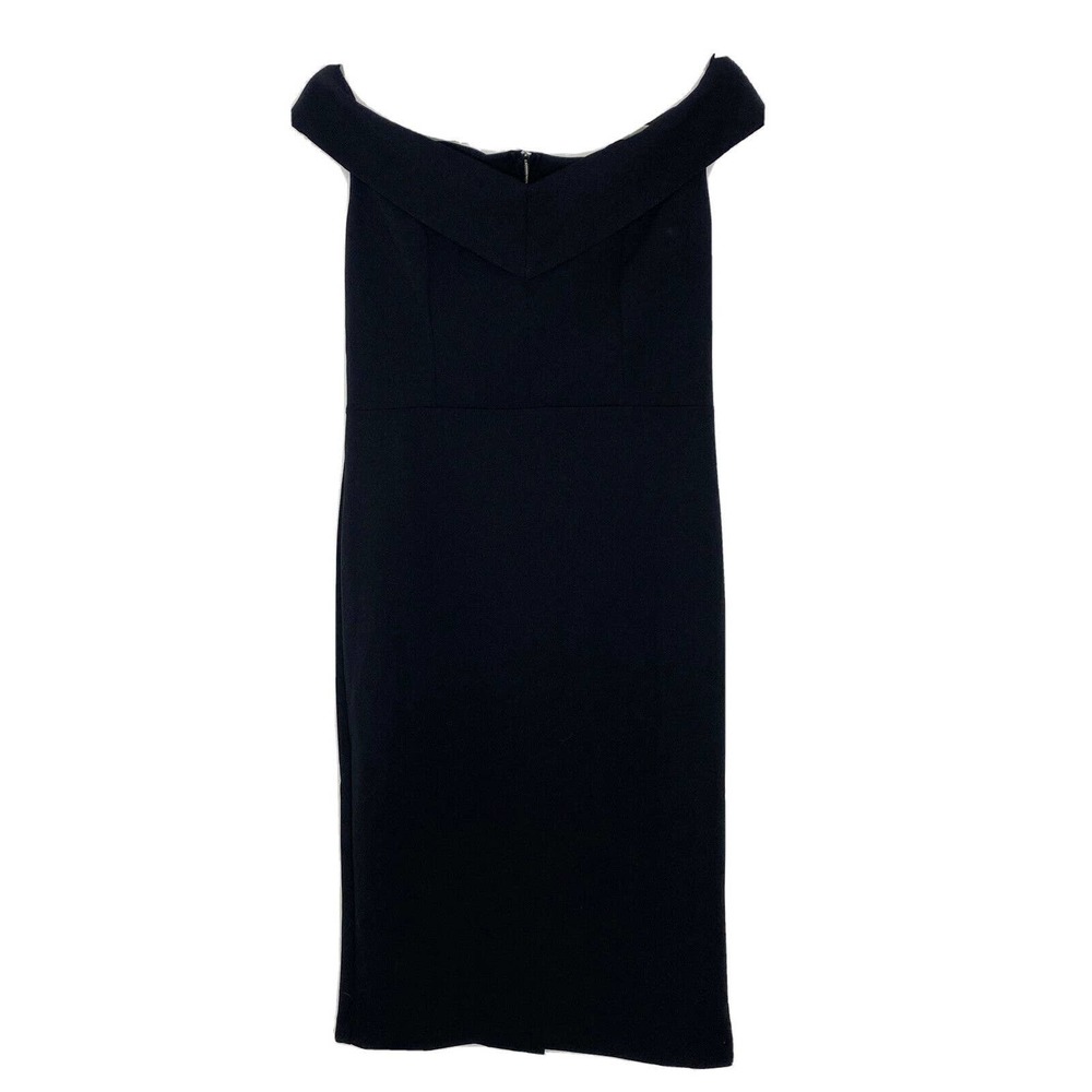 BEIGE BY ECI Off Shoulder CAP SLEEVE BLACK FITTED SHEATH Midi DRESS Sz 6 New